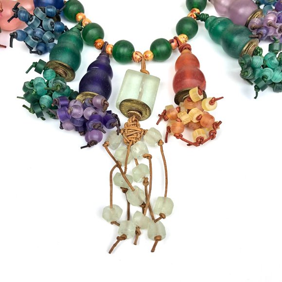 Chunky Multicolor Artisan Sea-Glass Necklace - Picture 5 of 10